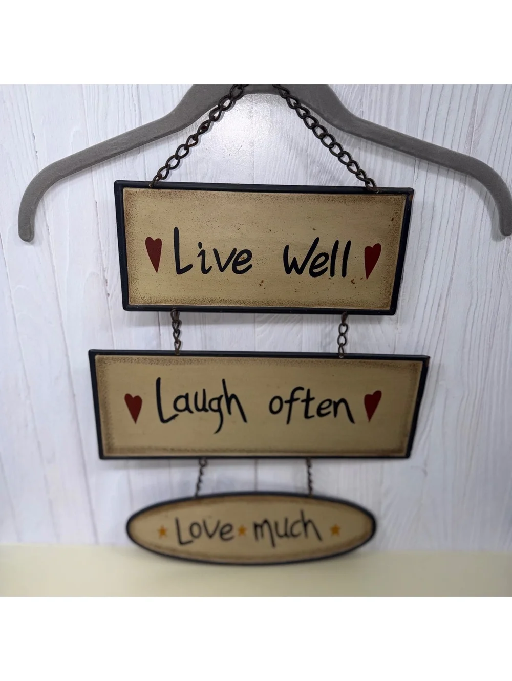 Primitive Country “Live Well Laugh Often Love Much” Hanging Wall Sign Hearts